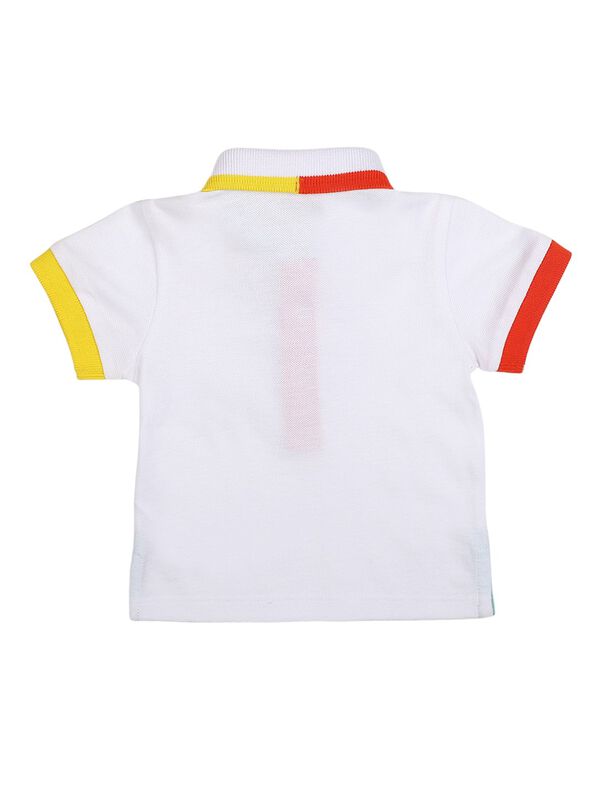 Boys White Colorblocked Short Sleeve Knitted Polo image number 1